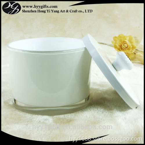 white colored candle tumbler jars with decorative mirror metal lid